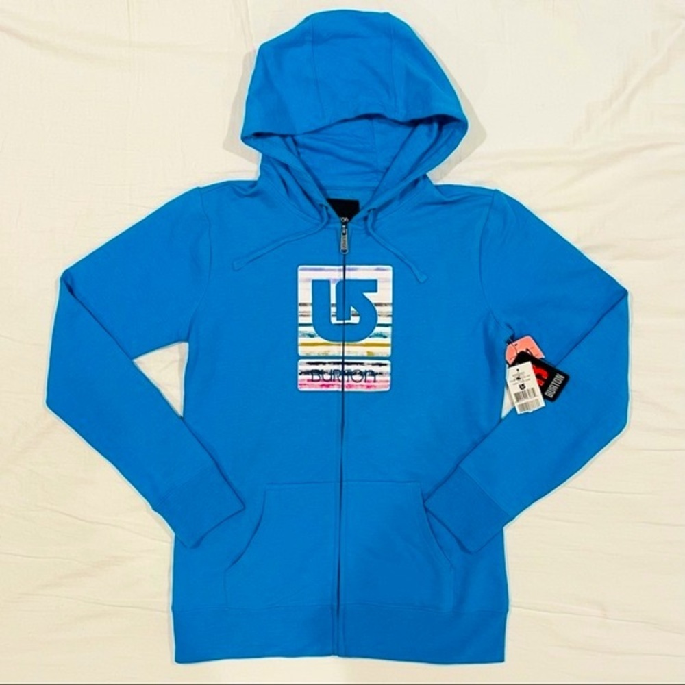 New Burton Hooded Sweatshirt Womens Medium Full Zip Hoodie Heather Blu-Ray Blue